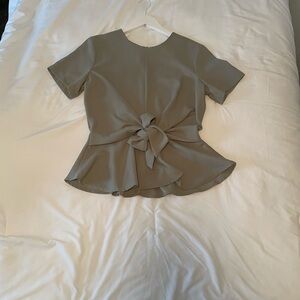 Forever 21 Women's Knot-Front Peplum Blouse in Sage Green